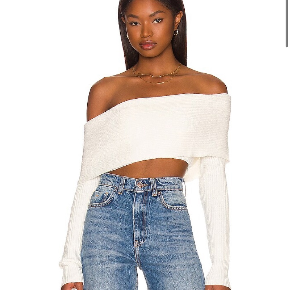 Superdown Lyla Crop Sweater from REVOLVE- white